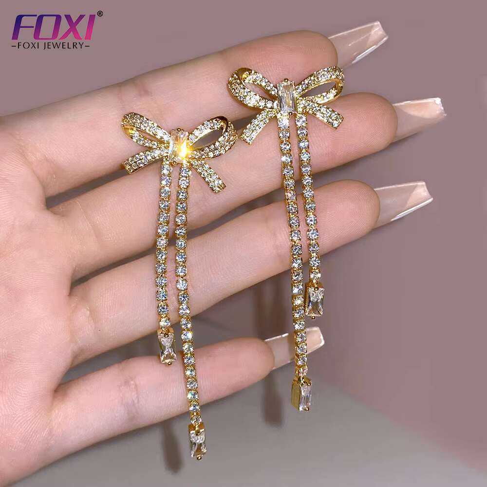 China Wholesale Customized Bow Knot Jewelry Silver Plated Bling butterfly Tassel Style Moissanite Bow Earrings for Women