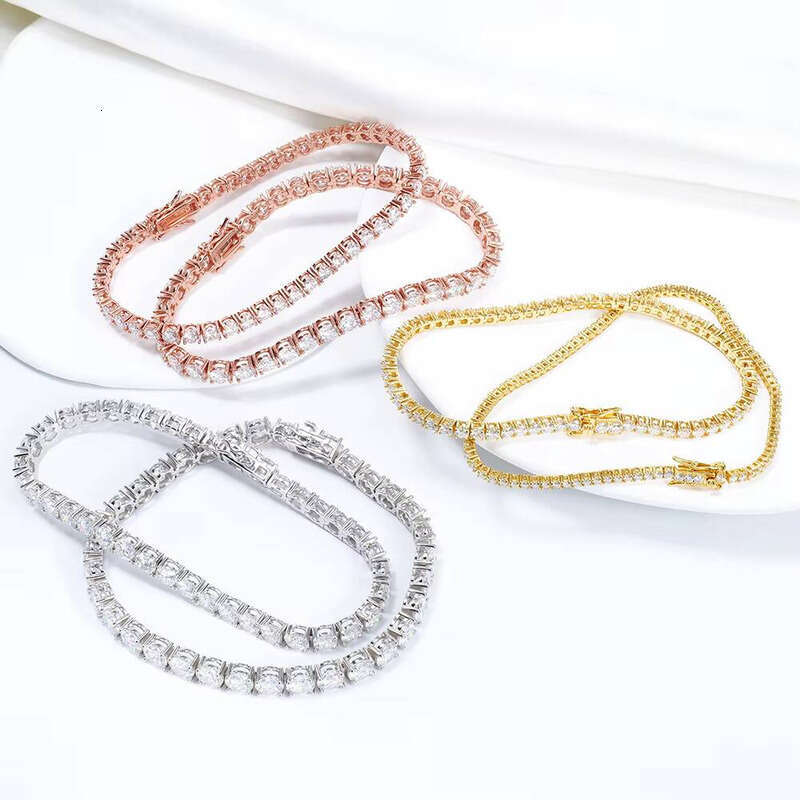 Hiphop Jewelry 4mm Four-Prong Sier White Yellow Rose Gold Plated Round Brilliant Cut Moissanite Tennis Bracelet aaa aaa aaa