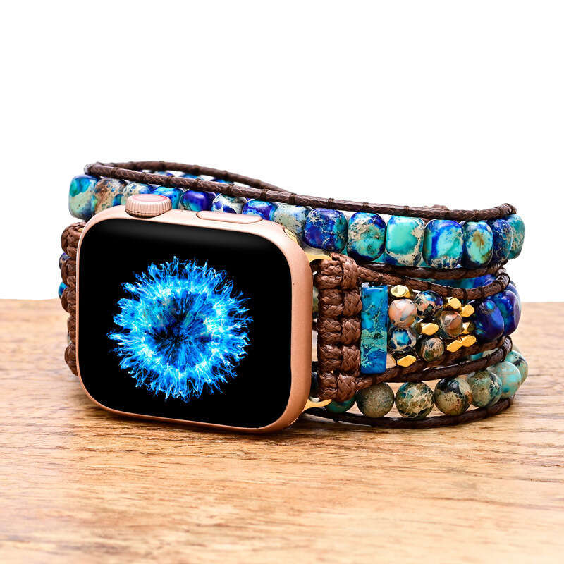 Blue Emperor Stone Beaded Handmade Woven Apple Watch with Bohemian Style Strap Goods
