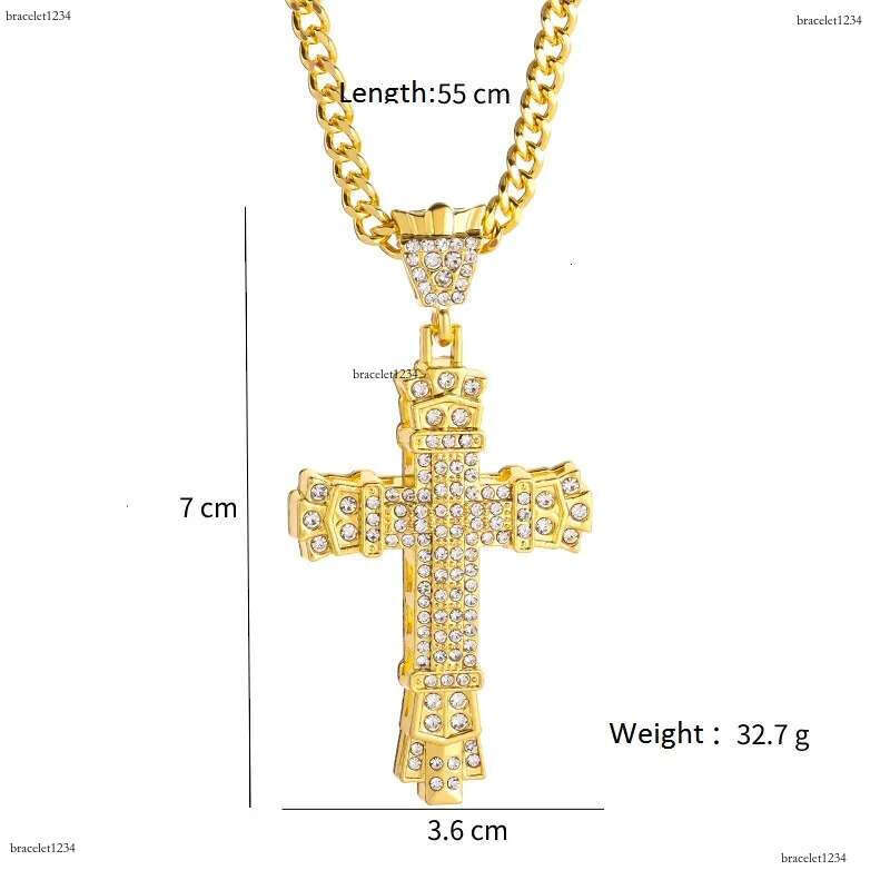 Hip Hop Cross Pendant Religious Charm Gold Sier Full Ice Out Crystal Neckalce Simulated Dias Catholic Crucifix Necklace With Cuban Chain Jewelry