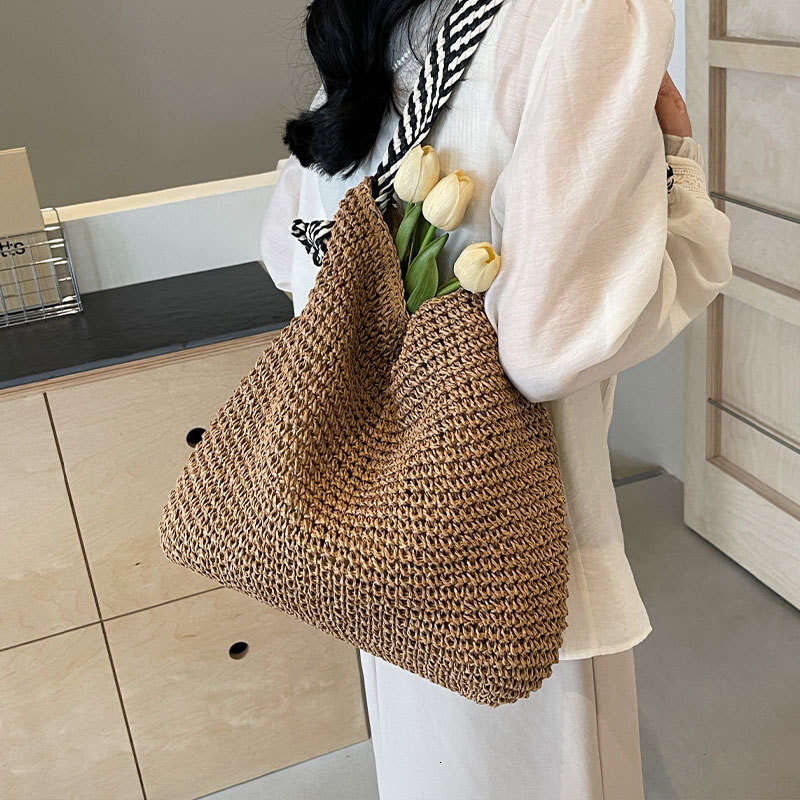 Ins Style Resort Beach Bag Lazy Style Large Capacity Grass For Women S Summer New Beach Vacation Woven Versatile Single Shoulder Armpit Bag KQ
