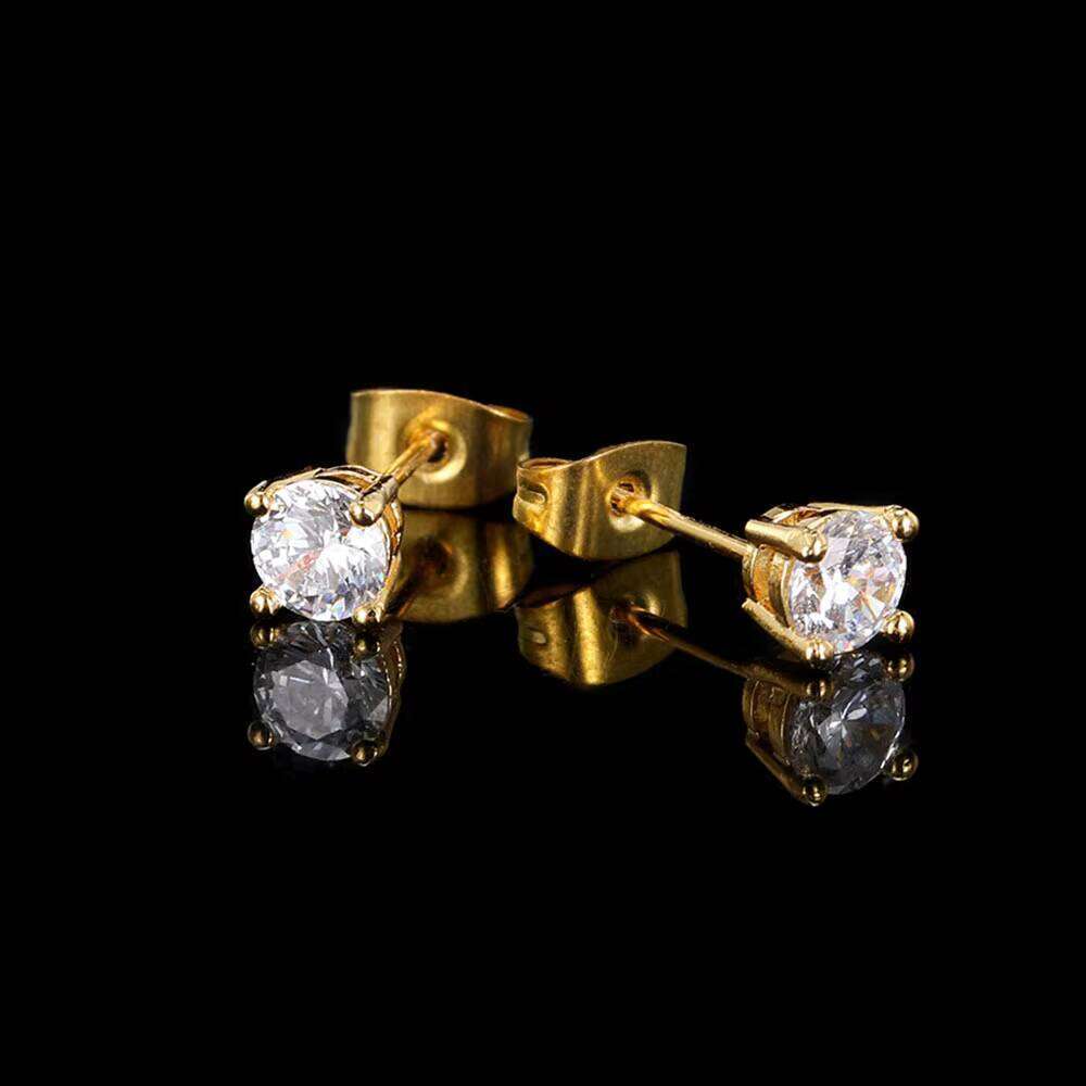 NUOYA Hip-Hop Style Single 3A Cubic Zirconia Gold-Plated Earrings High-Quality Unisex Party Fashion Accessories