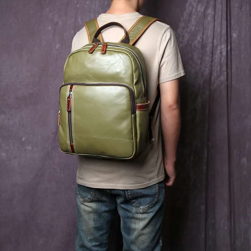 Designer Bag 2025 Genuine Leather Backpack For Men Casual College Style Book Cover Layered Cowhide Simple And Fashionable 15 Inch Laptop Bag Luxury Ba