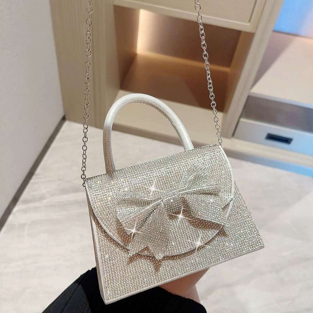New Shiny Banquet Water Diamond Bow Box Small Square Diagonal Straddle Bag Handbag