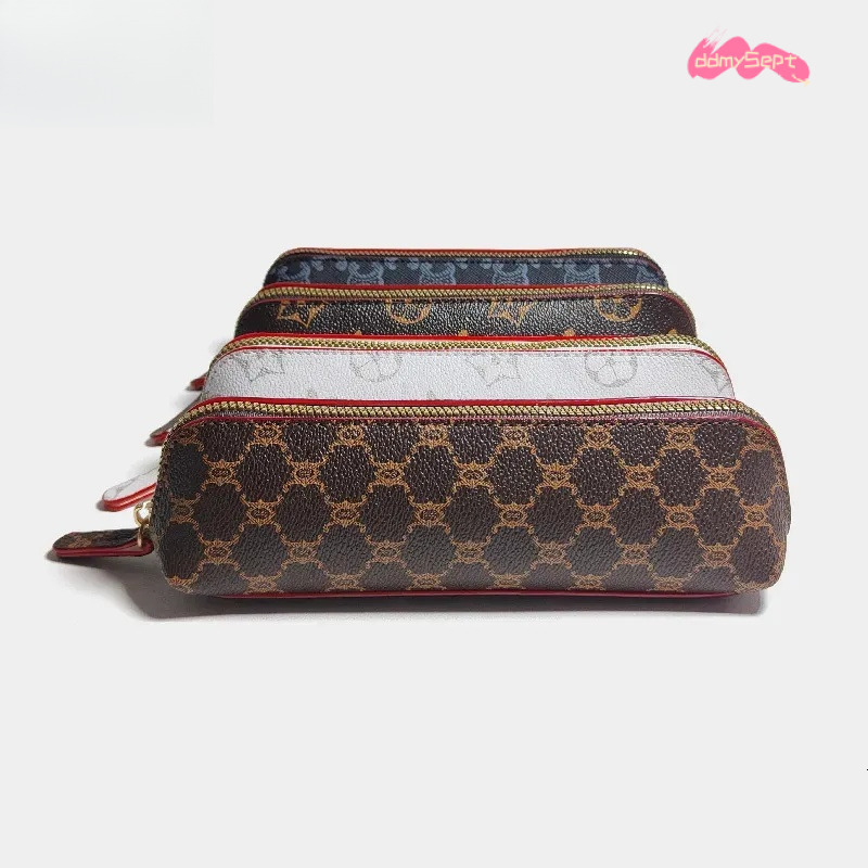 wholesale Simple Printed Pattern Brown Classic Vintage Leather Case Large Capacity Pencil Bag Bun Style ddmysept
