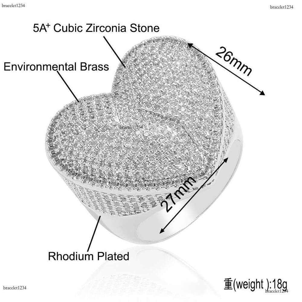 Luxury Designer Heart-Shaped Men Women Hip Hop Ring, Heart-shaped Ice Out VVS Moissanite Ring with free shipping