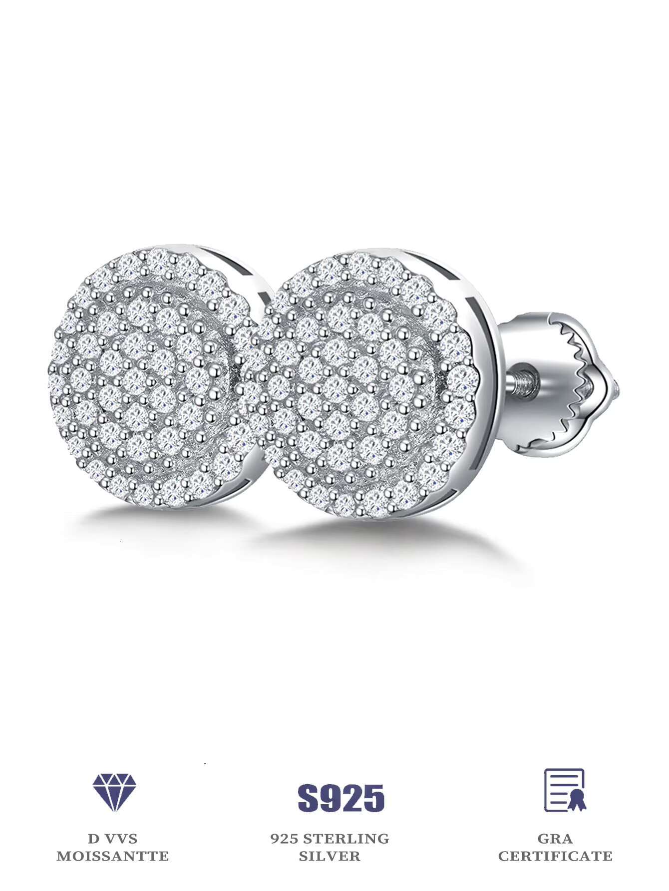 Round Brilliant Flower Iced Out 1.0mm GRA Moissanite Stud Earrings 925 Silver Fine Jewelry for Womens Wedding