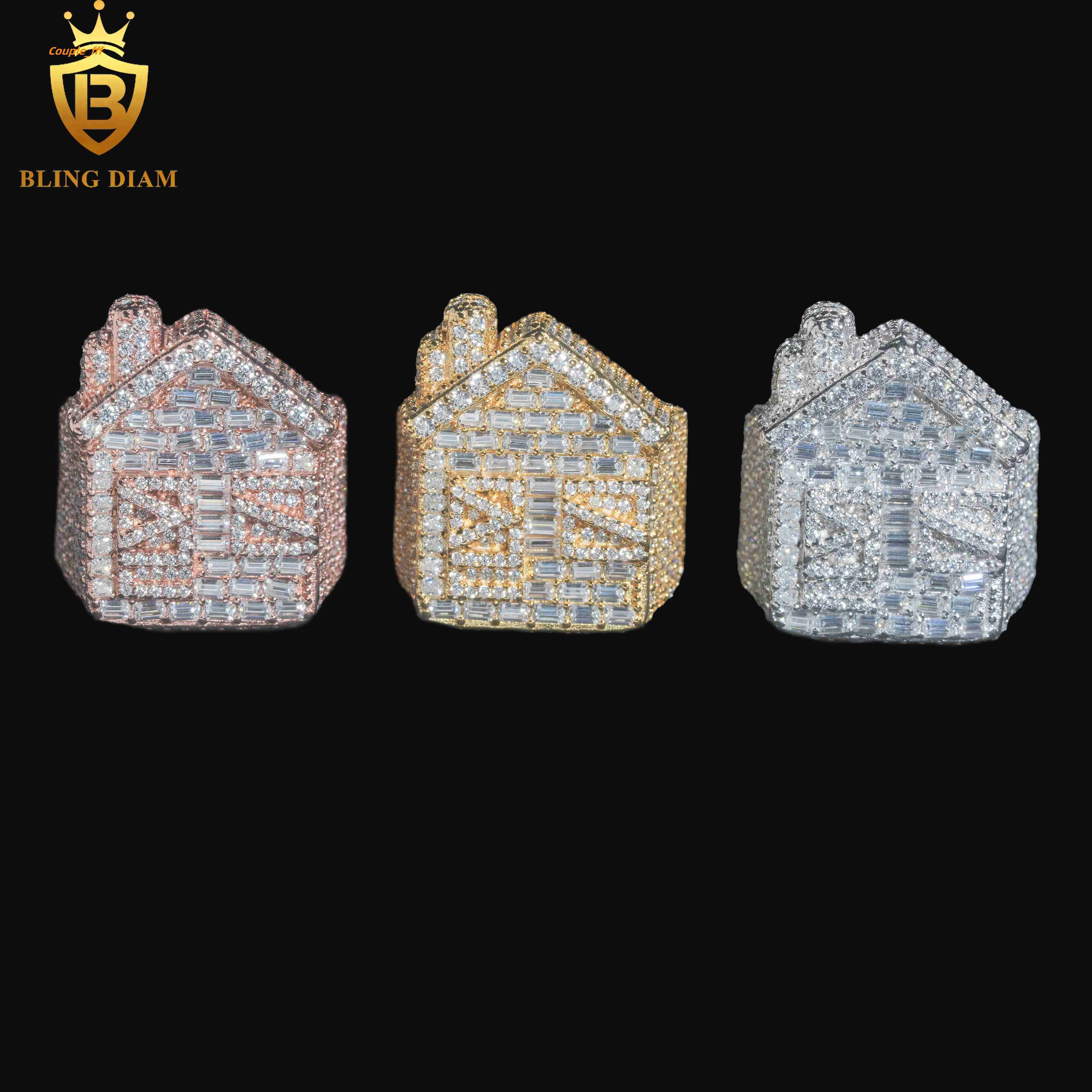 Hip Hop Style Jewelry Men Ring Fully VVS Moissanite GRA Certificate Iced Out 925 Silver House Rings