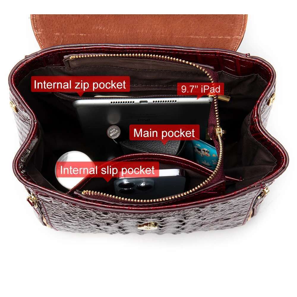 WESTAL Crocodile Pattern Women Backpacks Leather Vintage Female Shoulder Ladies Travel Back Pack Casual School Bag