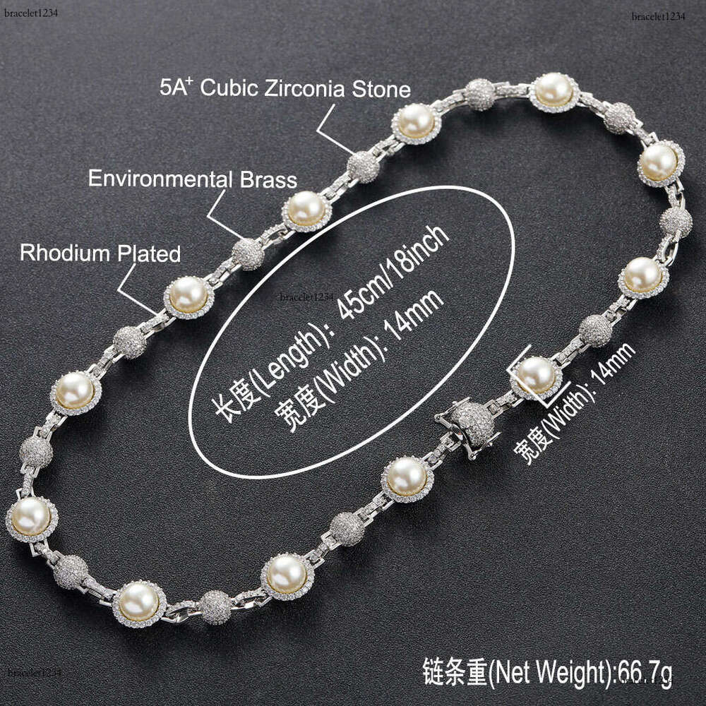 Luxury designer new pearl inlaid ice out VVS Moissanite, real gold, hip hop necklace bracelet for men and women Free delivery