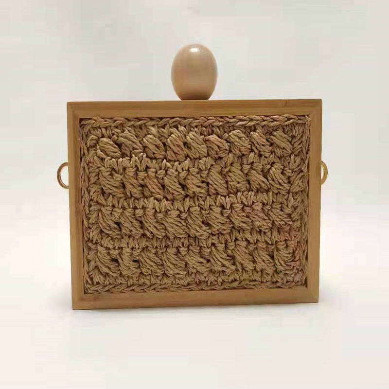 Ins Style Resort Beach Bag New Ball Box Bag Bamboo Weaving Style Fashionable And Trendy Women S Vacation Beach Handheld Wooden Ball Bag KQ