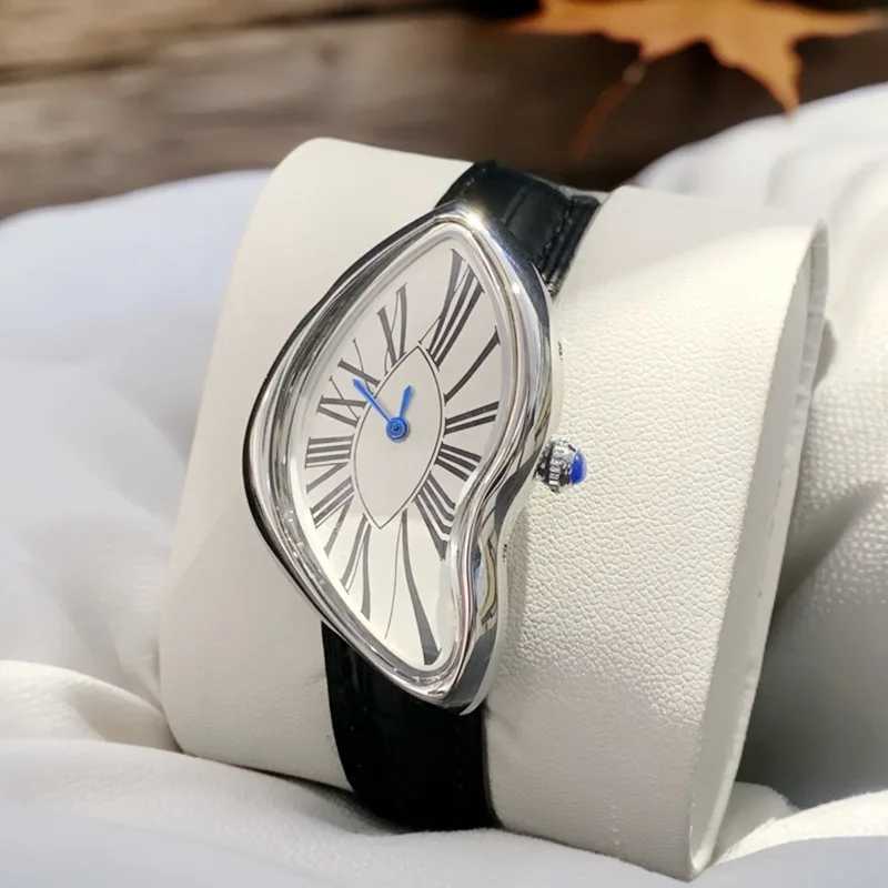 Medieval alien watches melt and twist Y2K alien ladies and mens leather strap fashion advances in niche design of quartz watches Z250422