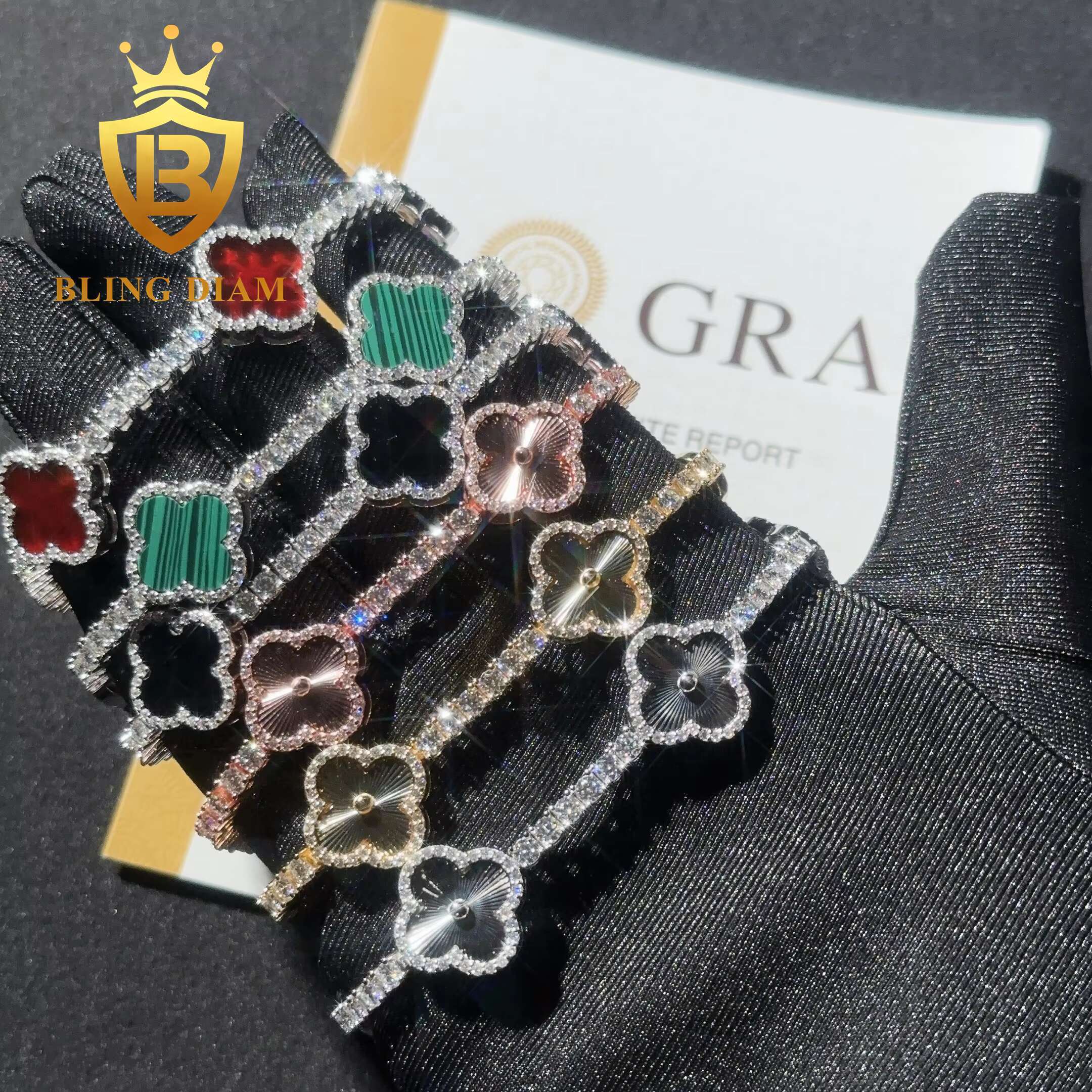 Fashion Flower Clover Leaf Moissanite Tennis Chain Moissanite Bracelet 925 Silver 3mm Moissanite Bracelet Pass Diamond test