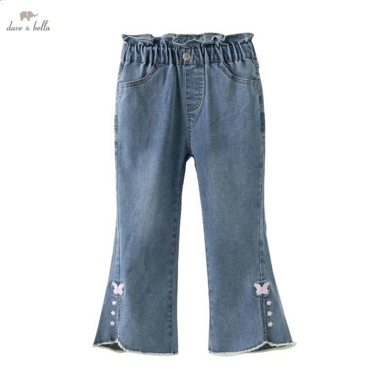 Dave Bella Childrens Jeans Spring Fashion Casual Cute Butterfly Girl Loose and Comfortable Outdoor DK1250372 250414z