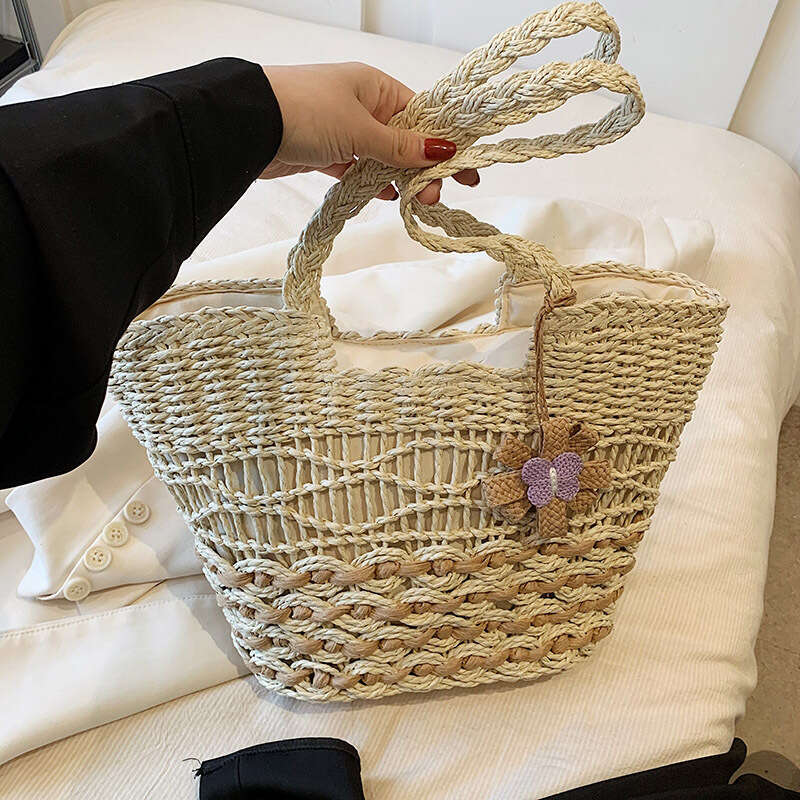 Ins Style Resort Beach Bag Woven Straw For Women With Large Capacity New Summer Pastoral Seaside Tourism Beach Bag Single Shoulder Tote Bag KQ