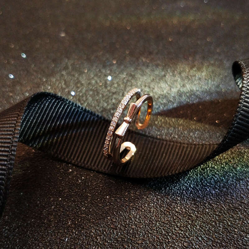 Light luxury bow opening niche design, simple personality, fashionable tail adjustable index finger ring, female