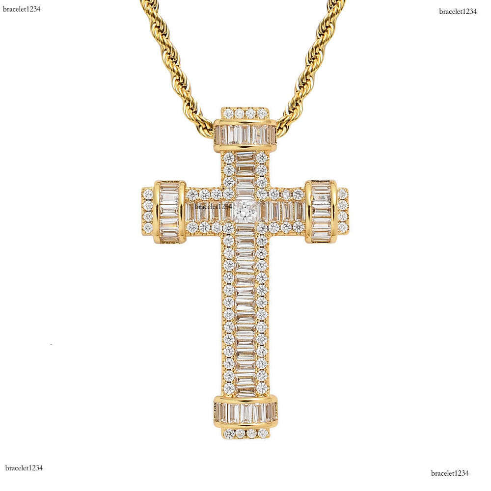 Luxury Designer Ha Cross Necklace Pendant Sterling Silver Gold Plated Micro Inset T Square Ice out VVS Moissanite Hip Hop Cross Pendant Free shipping