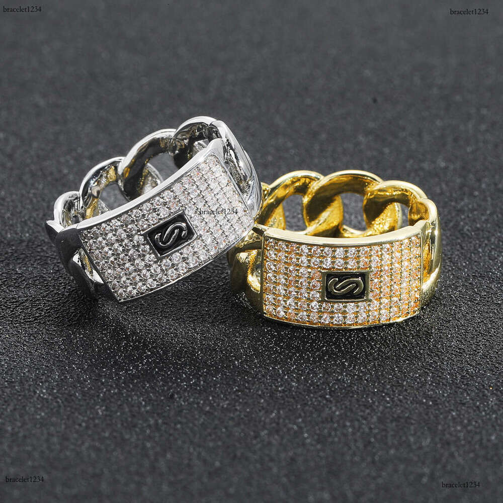 Luxury designer Hip Hop Men Women Few Ice out VVS Moissanite 14K gold Full Diamond Cuban Chain Hip Hop Ring with free shipping