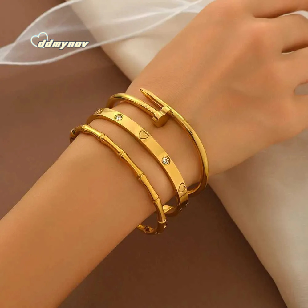 Luxury Bamboo Zircon Bracelet Set Classic Design Waterproof Stainless Steel Fade Resistant Jewelry S H11.21 ddmynov