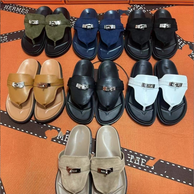 designer slippers Women Empire sandals Thong Slides casual sandles Luxury fashion brands Flat Leather Metal Buckle Flip flops Beach Shoes slipper 35-42