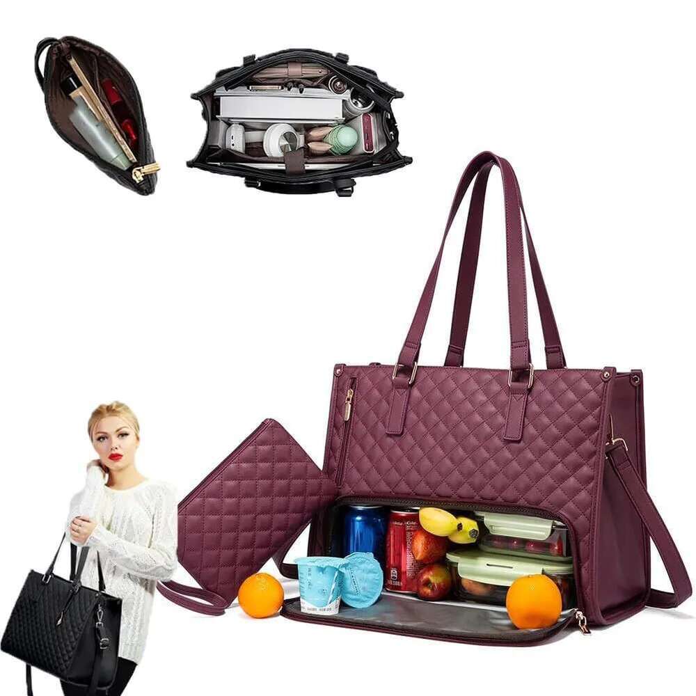 2 In 1 Women,15.6 Inch Tote With Compartment For Work,School Backpack Lunch Bag Purse Combo