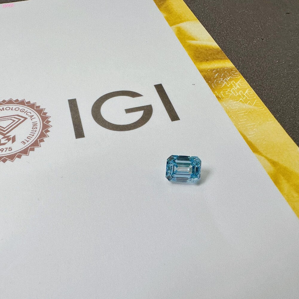 Custom Diamond Personalized Jewelry Emerald Cut Lab Grown Diamond IGI Fancy Blue Synthetic Diamonds