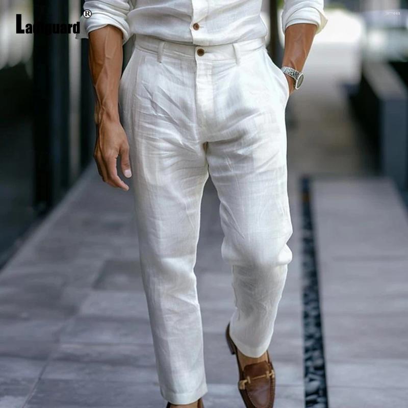 Men's Pants 2025 Stand Pocket LInen Beach Solid White Trouser Plus Size Mens Casual Straight Male Ankle-Length Bottoms