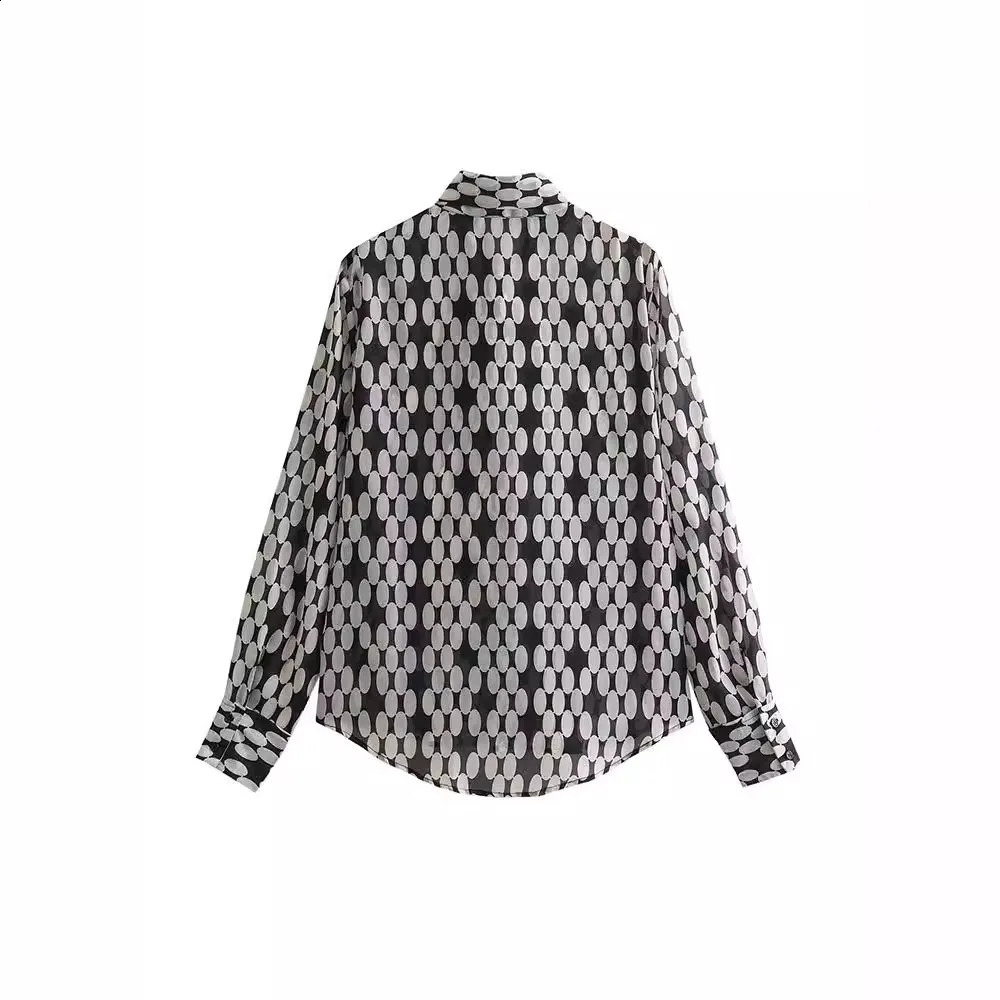 Autumn Womens Fashion Polka Dot Tie Blouse Women Vintage Long Sleeve Front Button Versatile Female Chic Top 250421