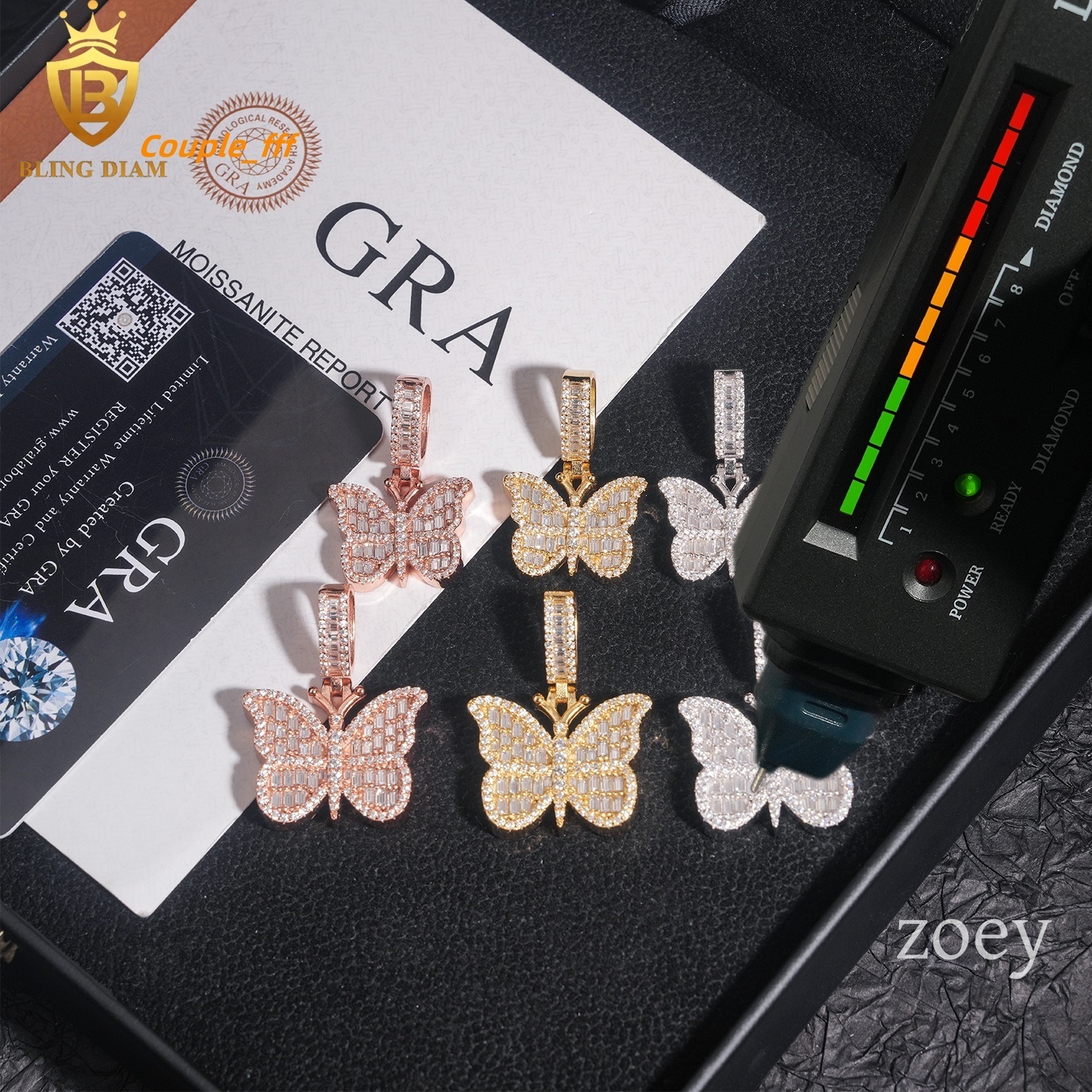 Factory Wholesale Fashion Fine Jewelry 925 Sterling Silver Vvs Moissanite Iced Out Butterfly Charm Pendant Necklace
