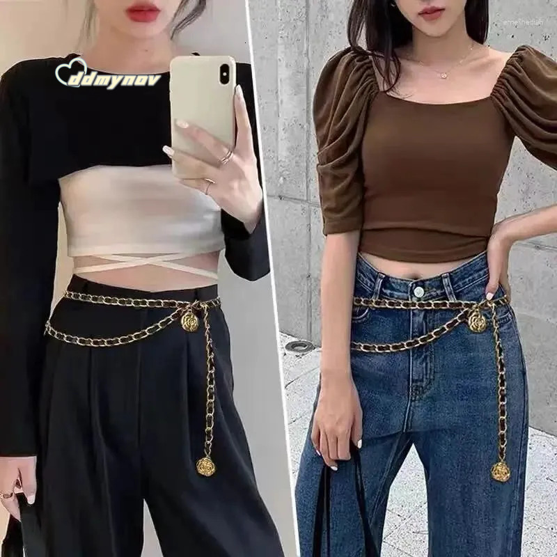 Chain Belts for Women Fashion Waist Belt with Metal Camellia, Versatile Dress Accessories ddmynov