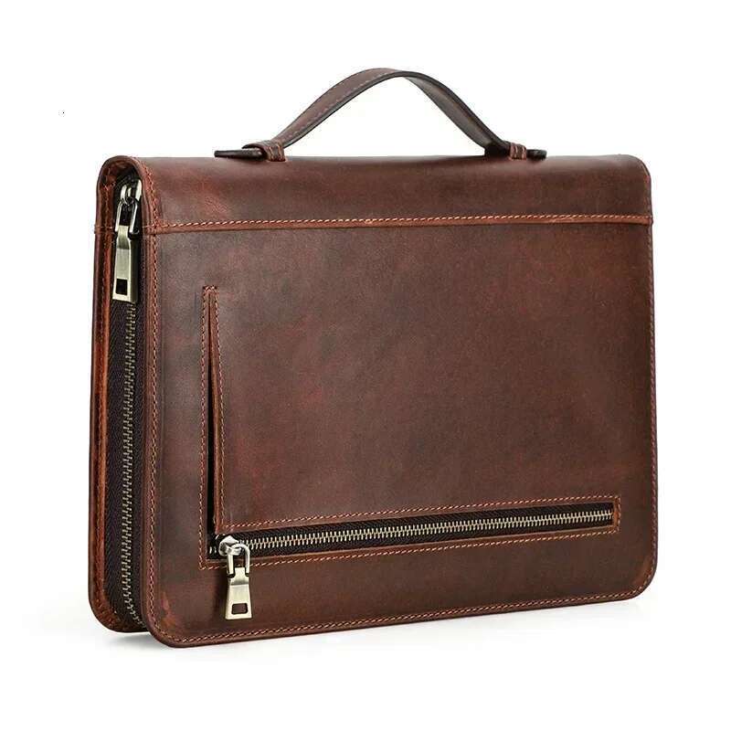 Retro Dark Brown A5 Leather Diary With Pen Slot Wrist Zipper Business Office Notebook Book Cover