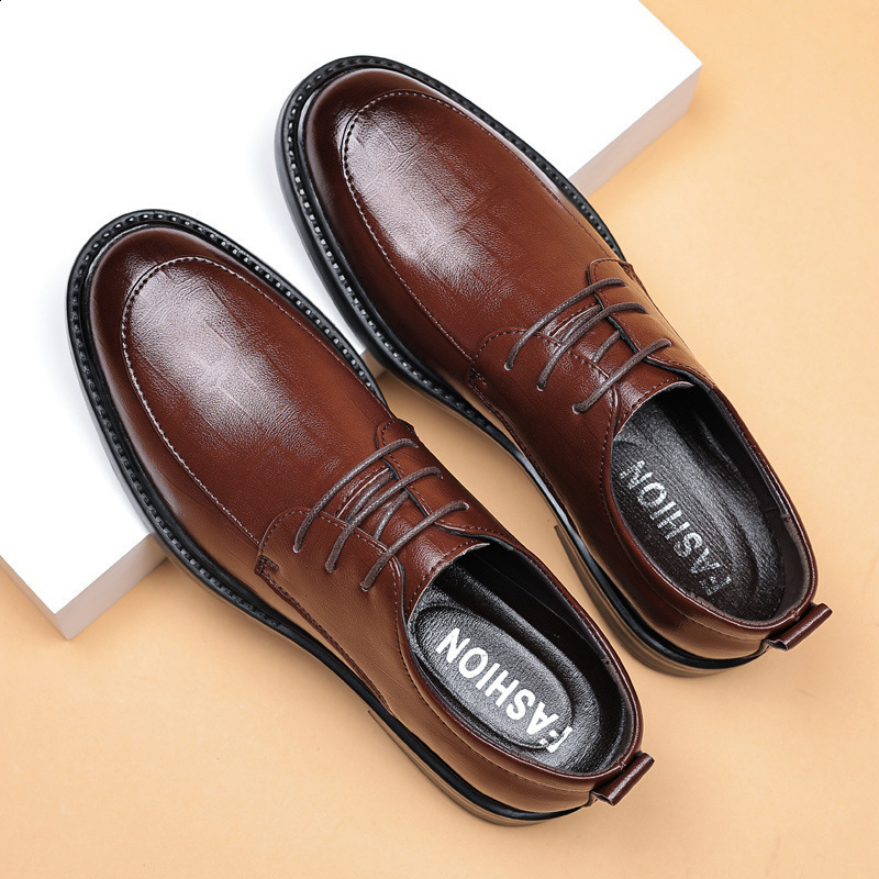 Leather shoes mens business formal office round toe flat heel wide foot mens leather shoes casual new style lace up versatile mens leather shoes 24061