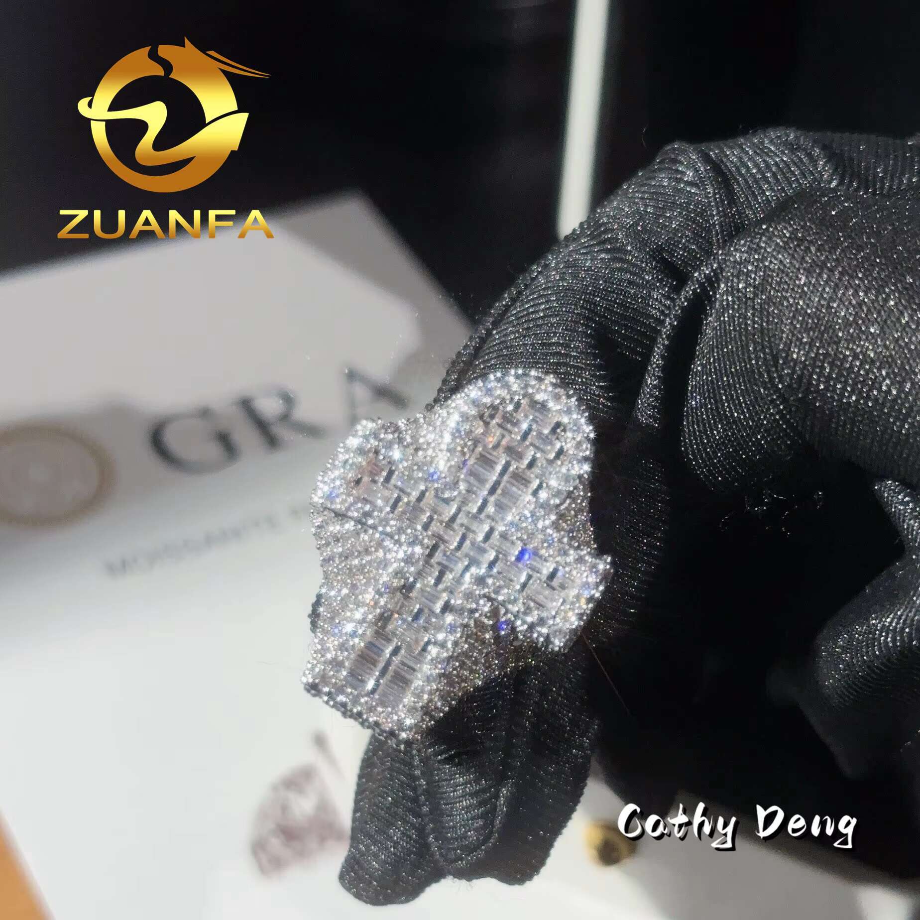 Zuanfa Jewelry Hot Selling Hip Hop Ring Cross Full Pave Moissanite 925 Sterling Silver Ice Out Moissanite Men Diamond Ring