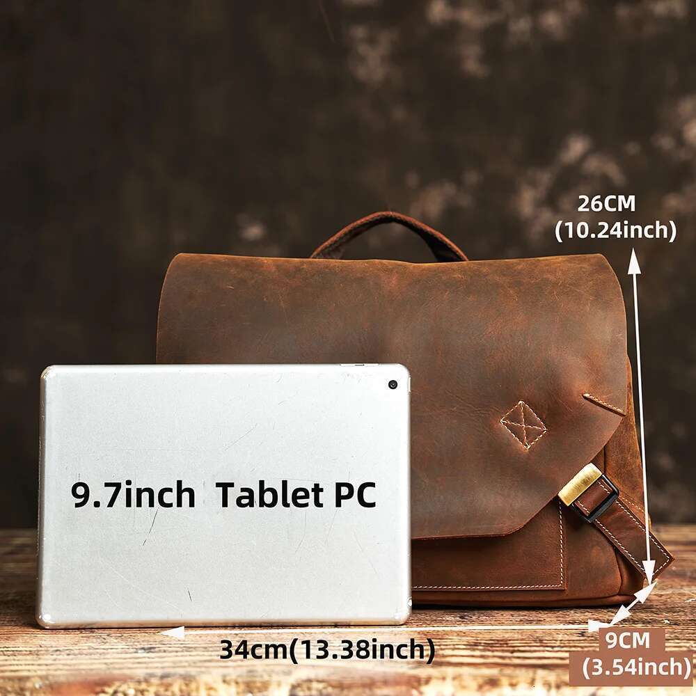 NUPUGOO Men's Genuine Leather Shoulder Retro Crossbody Messenger Daily Commuter Cowhide Large Capacity Bag