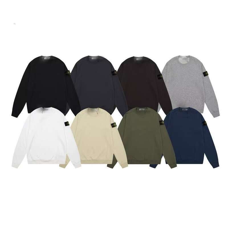 Cross-border STONE Stone Men's Hoodie Island Basic Style Armband Crew Neck Designer Clothing Fleece Lined Solid Color Sweatshirt Base Long Sleeve Unisex Trendy