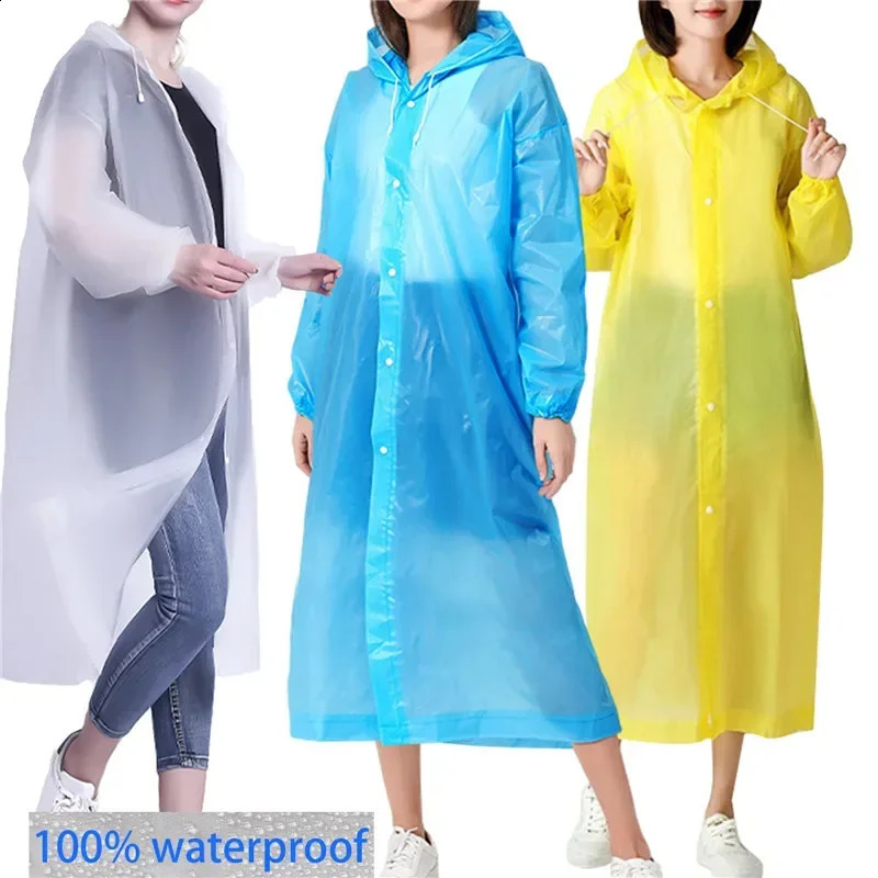 Adult raincoat Hooded long raincoat reusable poncho Outdoor raincoat men and women translucent waterproof poncho 250421