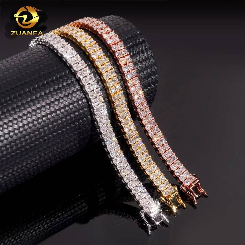 Luxury 2Rows 3mm Diamond Bracelet Hip Hop Jewelry Unisex VVS Moissanite Iced Out 925 Silver Tennis Bracelet Pass Diamond Tester