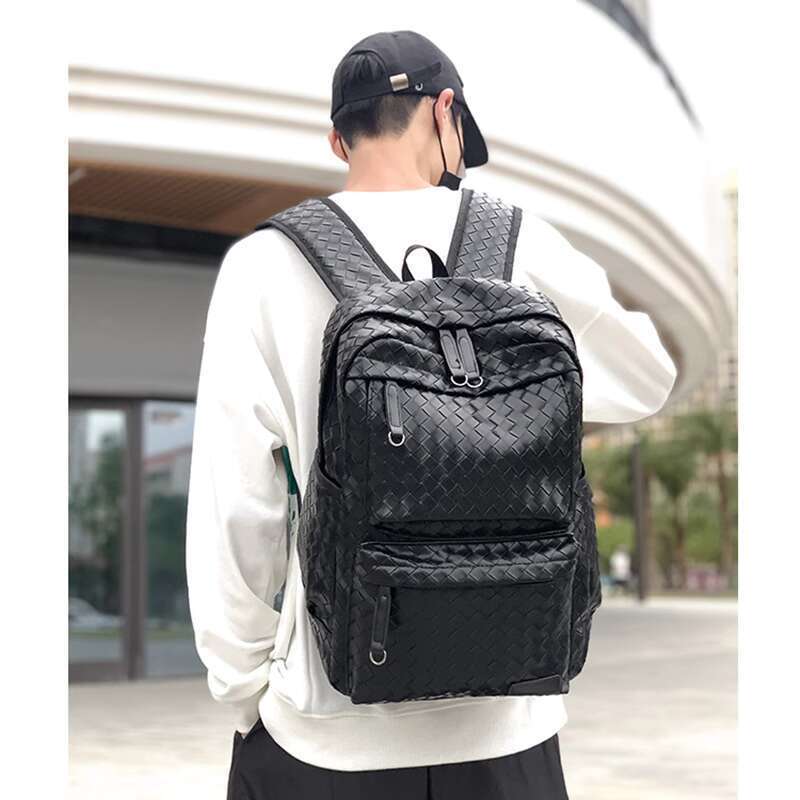 High end trendy brand, bag, leather computer woven college student backpack, men's travel bag
