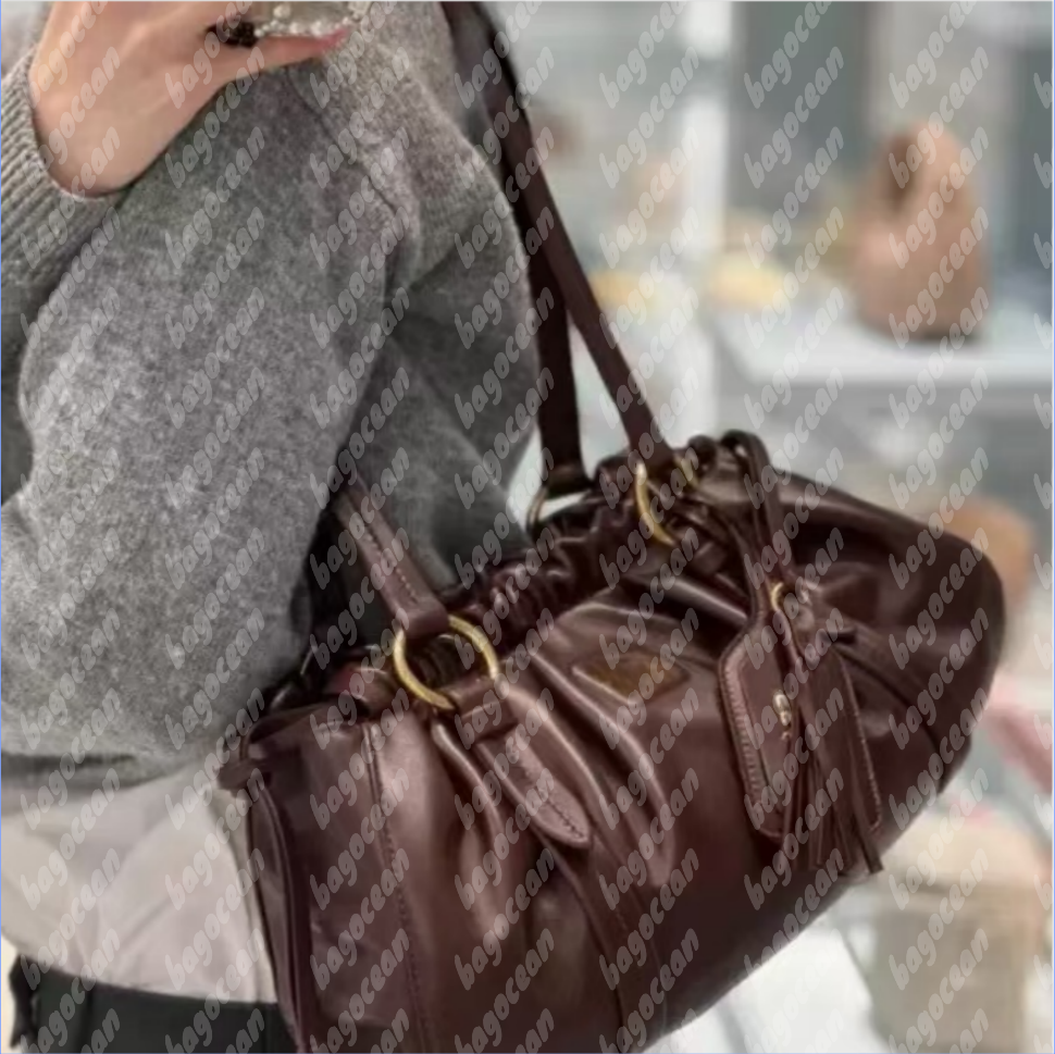 2025 new pleated leather bowling bag, Boston bag, pillow bag, high-quality handbag, crossbody shoulder bag