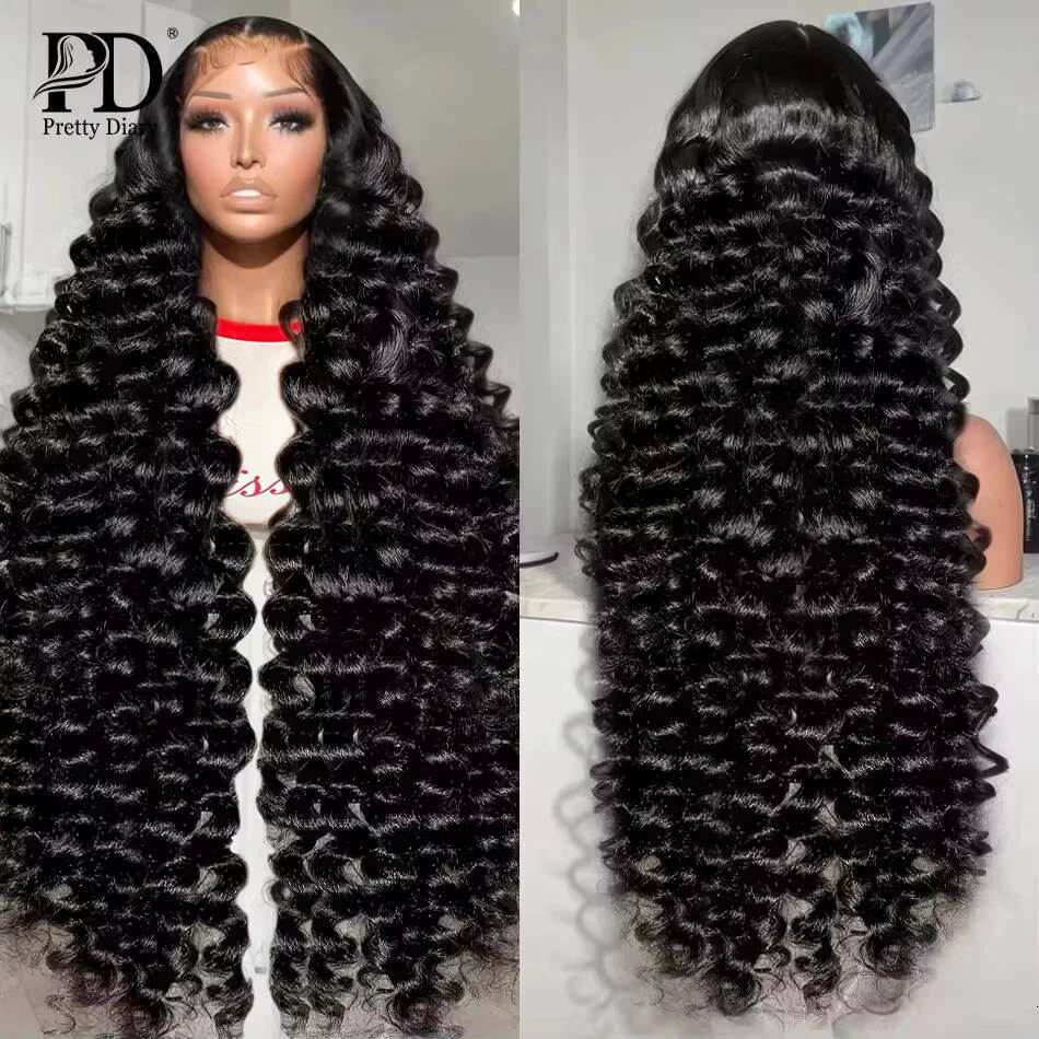 300 Density Loose Deep 13X6 Front Human Hair Wigs Brazilian 30 40 Inches Curly Water Wave HD 13X4 Lace Frontal Wig