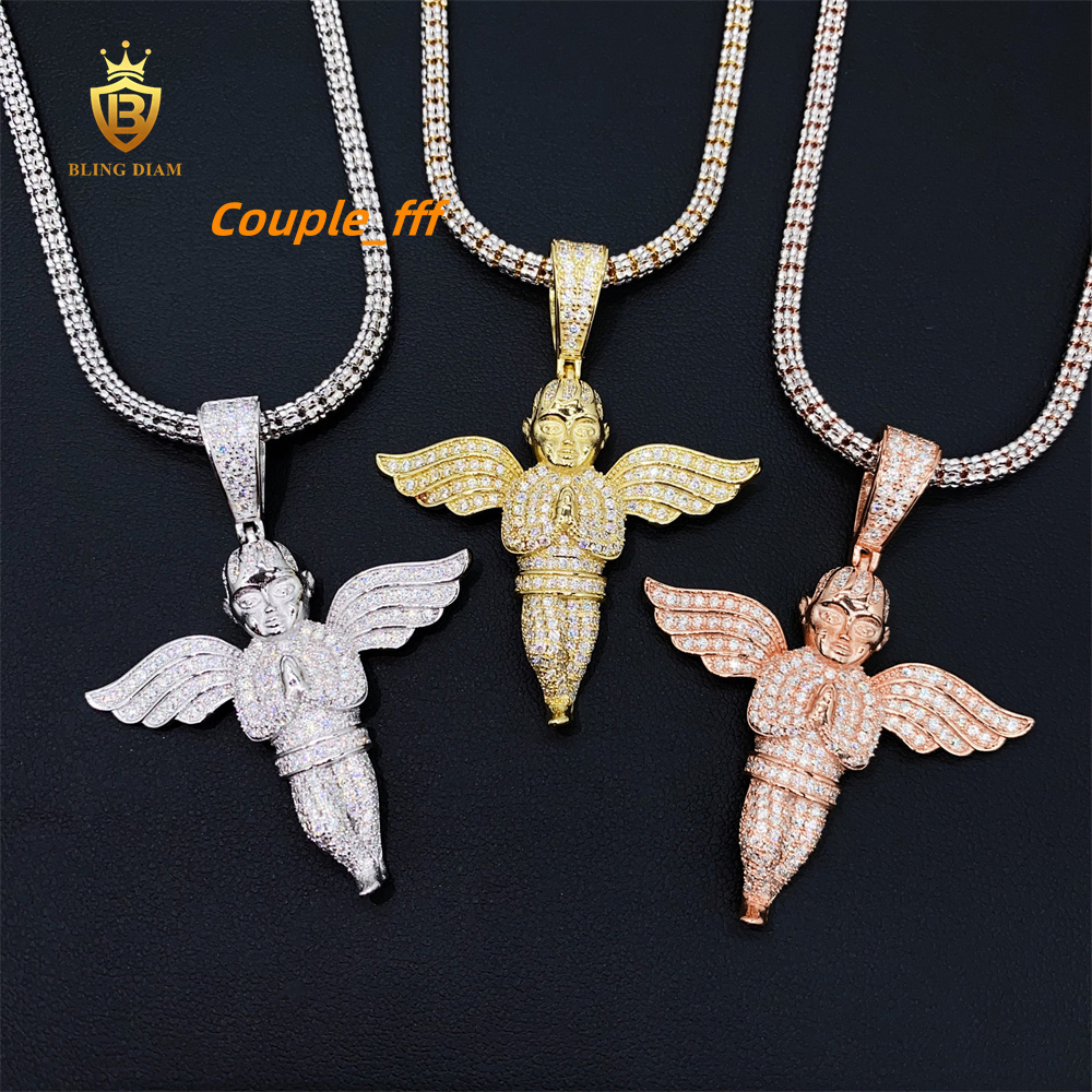 2025 New Product Iced Out Hip Hop Jewelry 925 Sterling Silver VVS Moissanite Diamond Angel Pendant GRA Certificate