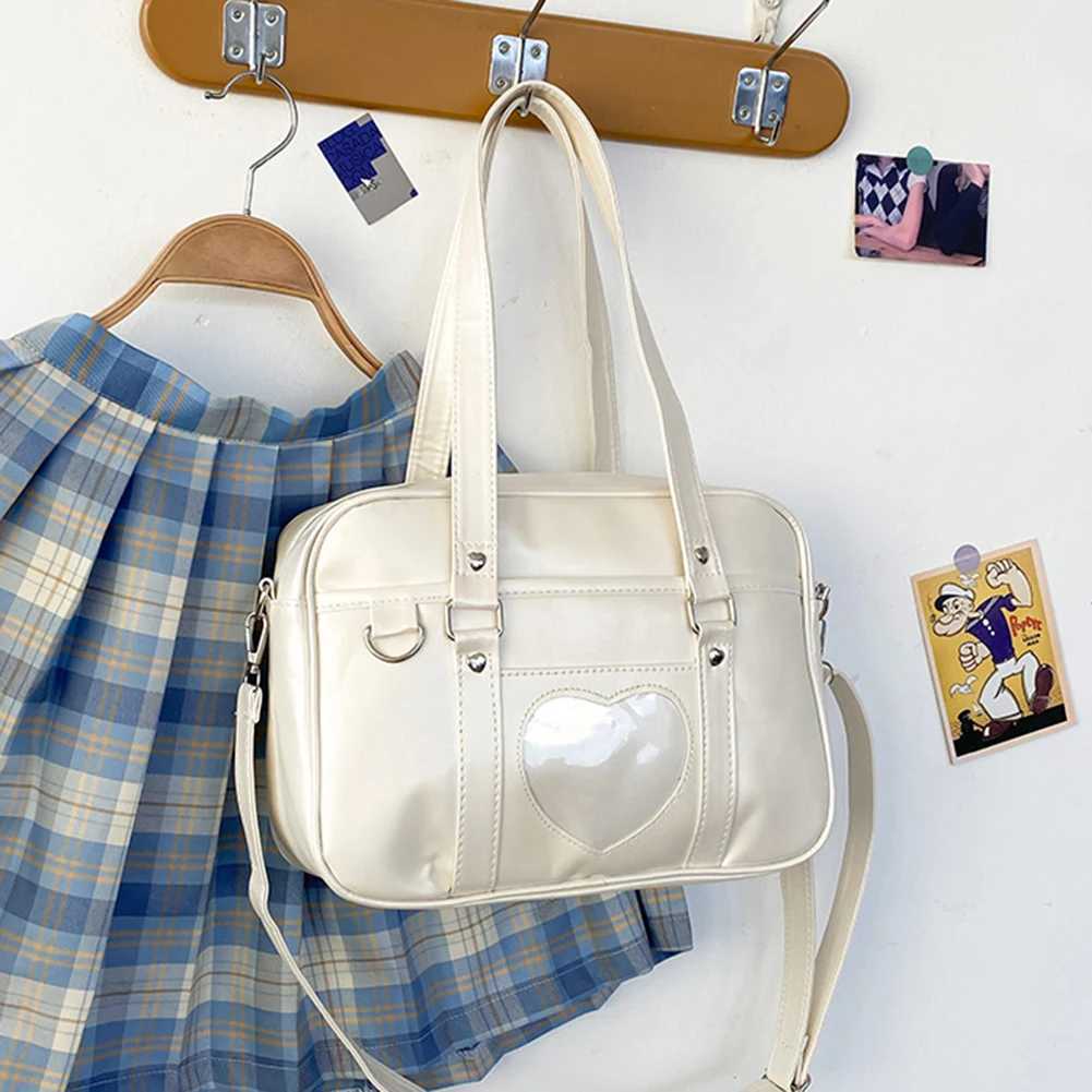 Women JK School Handbag Large Capacity PU Anime Crossbody Bag Transparent Love Heart Shoulder Uniform Bag for Shopping Commuting XJ250610