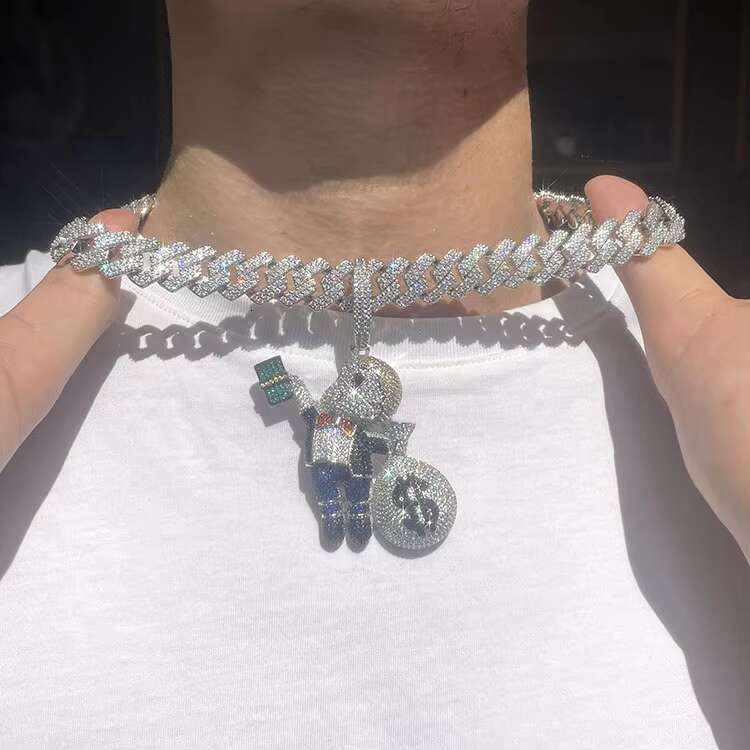Hiphop Jewelry Grab the Dollar Bald Kid Iced Out Colorful Moissanite Diamond Custom CharmPendant
