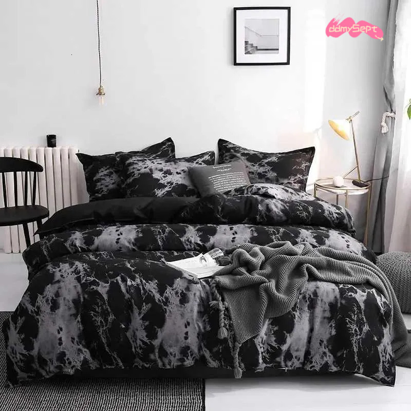 Luxury Black Bedding Comforter with Case SIngle Full Size Linen Duvet Cover Set Queen/King Double Single Bed X250203 ddmysept