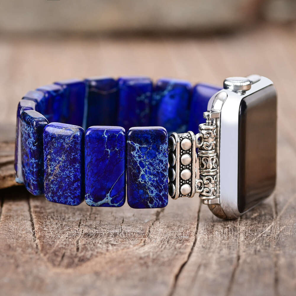 Deep blue hand arranged stone apple elastic rope strap, bohemian style bracelet