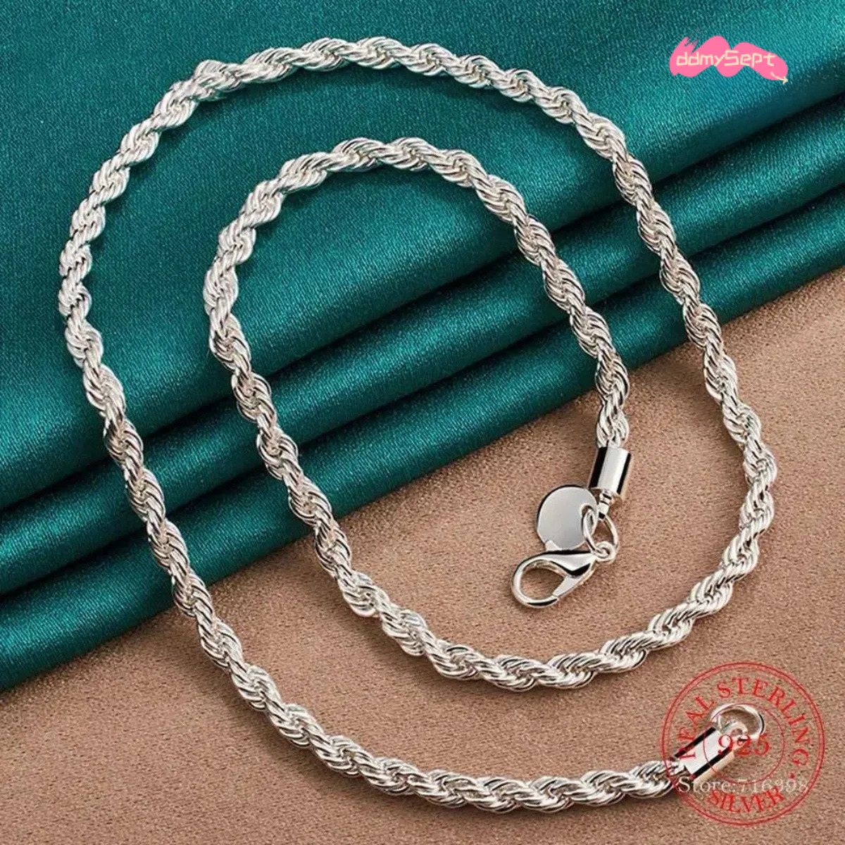4MM Wide Real Sterling Rope Fashion Neutral Party Wedding Gift Pure Silver 925 Chain Necklace Mens Jewelry ddmysept