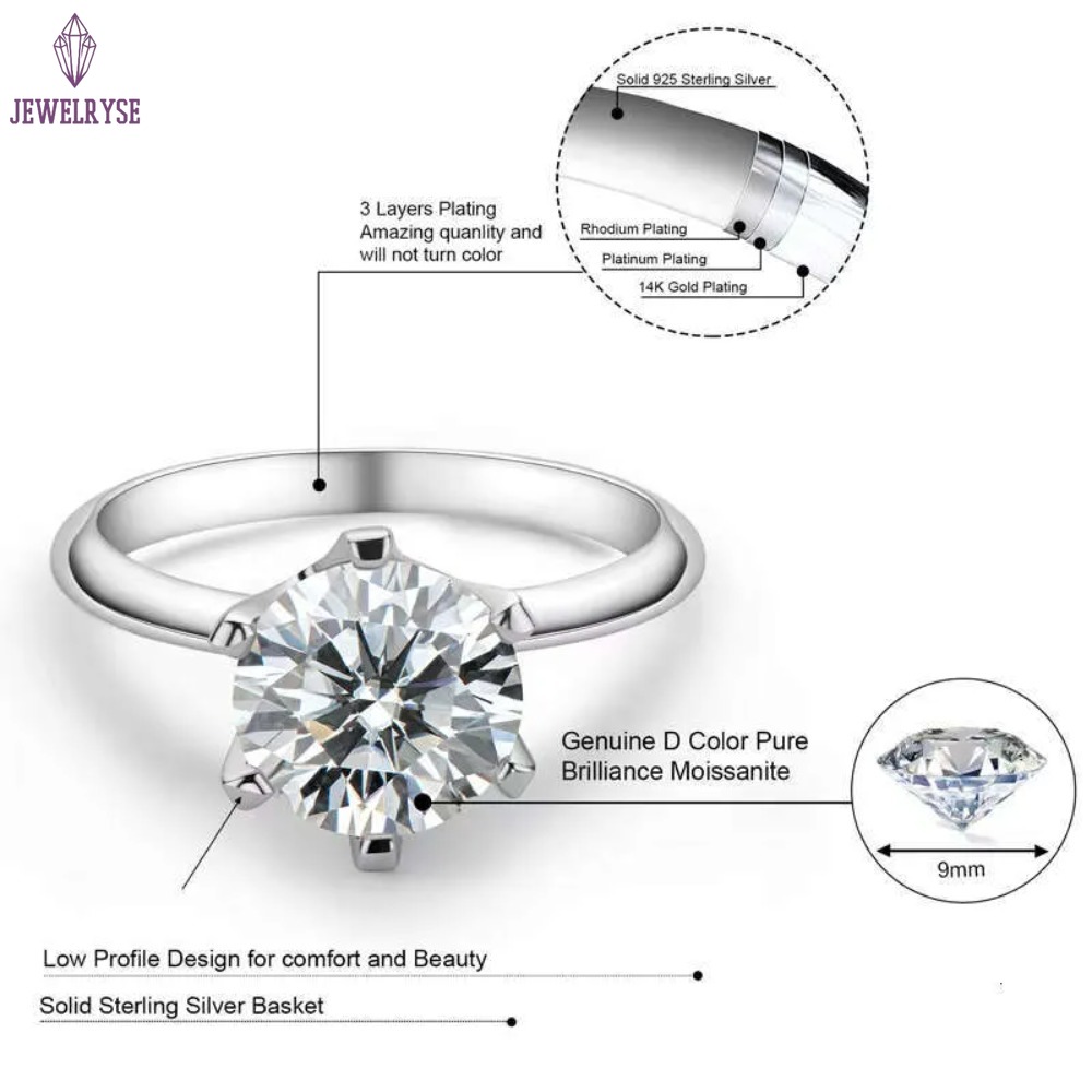 Designer Ring For Women 925 Sterling Silver Plated Gold 0.5-5CT Moissanite Ring Classic Six Claw Diamond Ring Girls Wedding Engagement Jewelry Woman C