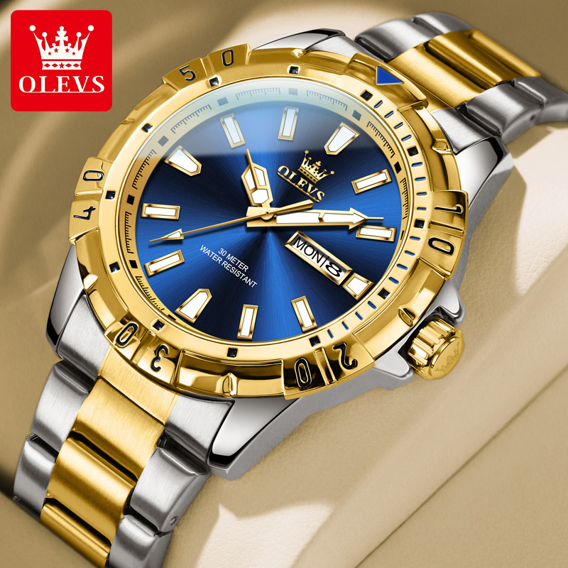 OLEVS Brand Luminous Double Calendar Waterproof Watches Men Designer Business Simple Quartz Watches Men's Watches Watches Free Delivery Wholesale