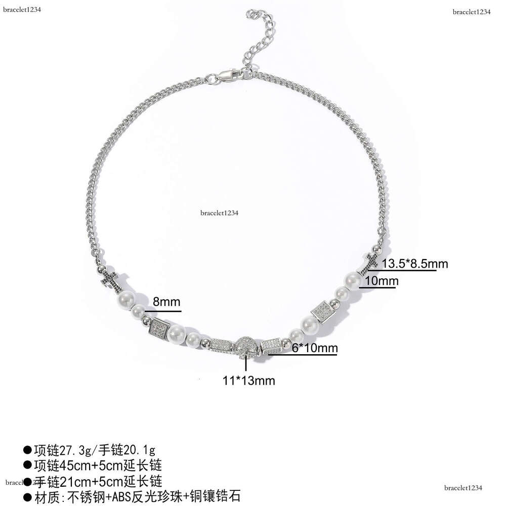 Luxury designer sterling silver cross necklace, pearl copper inlaid ice out VVS Moissanite hip Hop necklace bracelet for men and women Free delivery