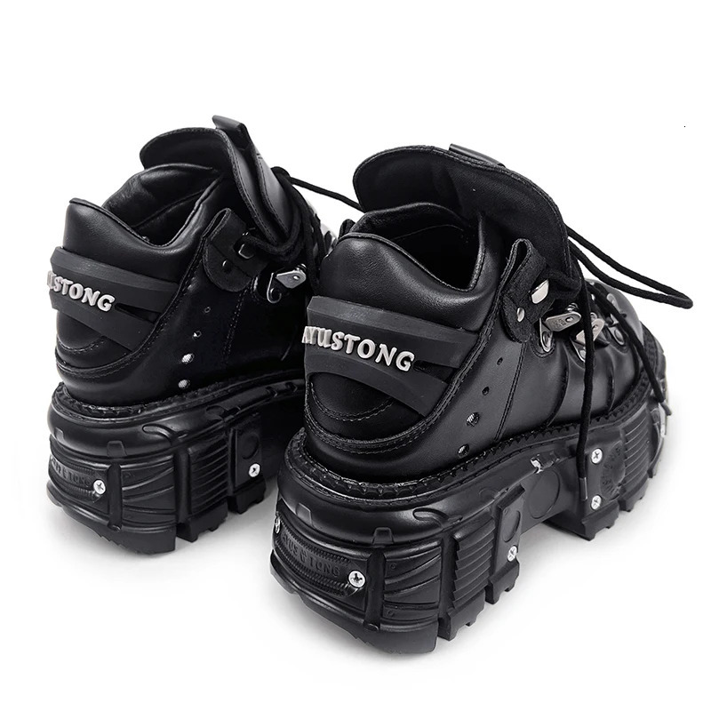 Women Shoes Punk Style Lace-up Heel Height 6CM Platform Shoes Woman Gothic Ankle Rock Boots Metal Decor Woman Sneakers251120